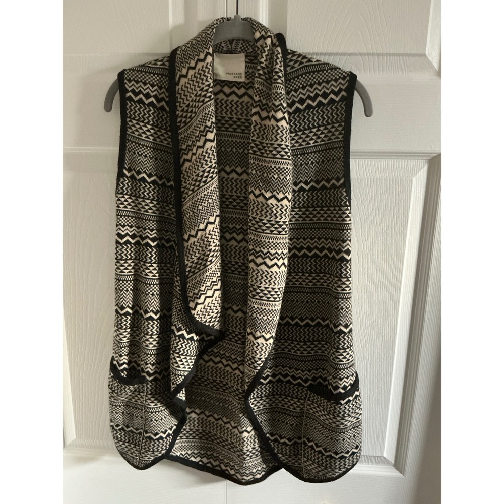 Mustard Seed Womens Geometric Pattern Collar Sleeveless Vest Cardigan Sweater S